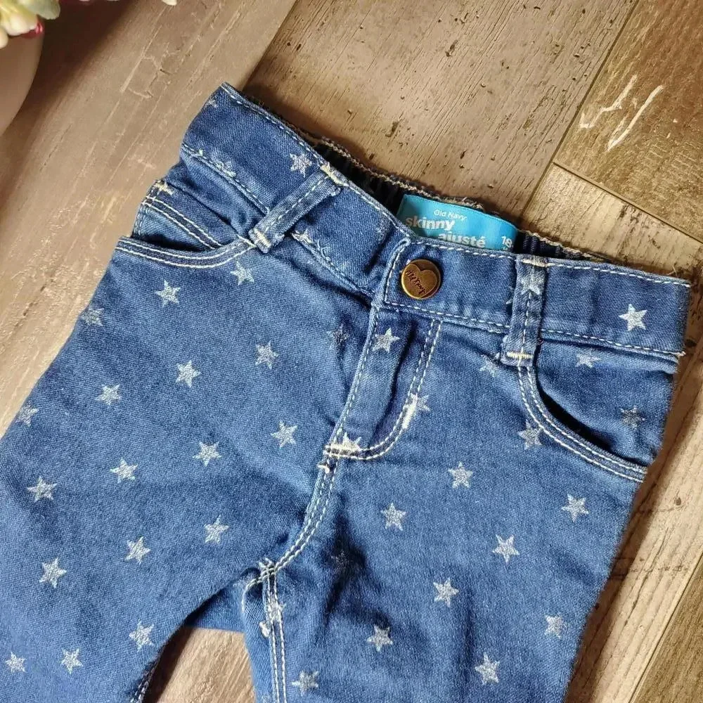 Old Navy Blue Medium Wash Skinny Jeggings Jeans Toddler Girl Size 18M Stars